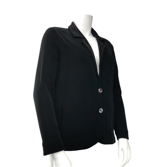 Chicos Travelers Womens Size 2 US 12 L Blazer Jacket Black Slinky Stretch Button - Picture 11 of 16